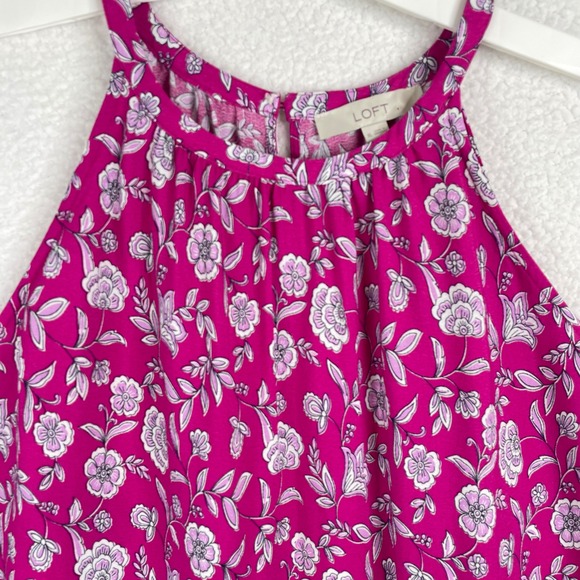 LOFT Tops - LOFT Womens XL Magenta Pink Floral Halter Neck Sleeveless Blouse Border Hem Top